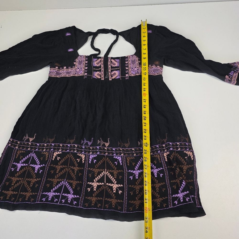 Free People Rhiannon Embroidered Mini Black Purple Dress Womens Sz Medium - Picture 5 of 12